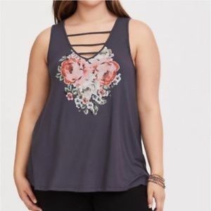 Torrid Super Soft Grey Floral Strappy Tank Top